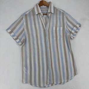 Porter & Ash Linen Stripe Short Sleeve Button Down Coastal Minimal Shirt